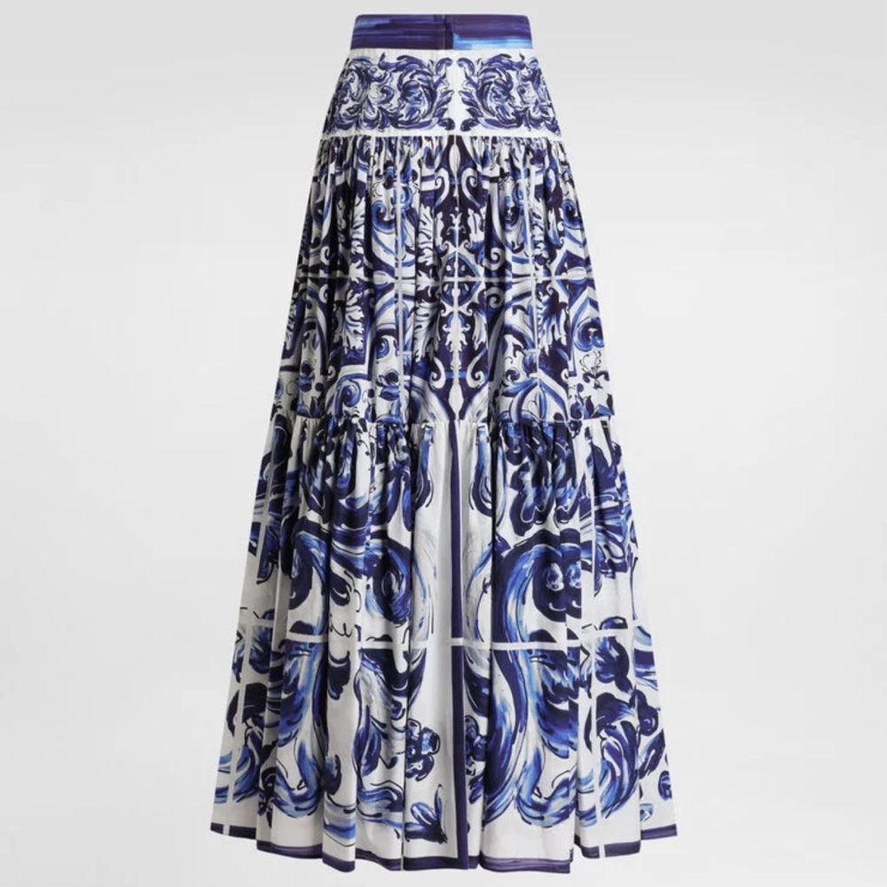 Dolce & Gabbana Majolica-print long poplin skirt